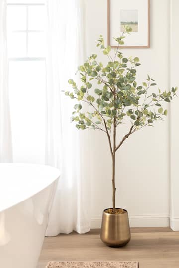 Kate and Laurel 6ft. Eudora Faux Eucalyptus Tree with Round Metal Planter